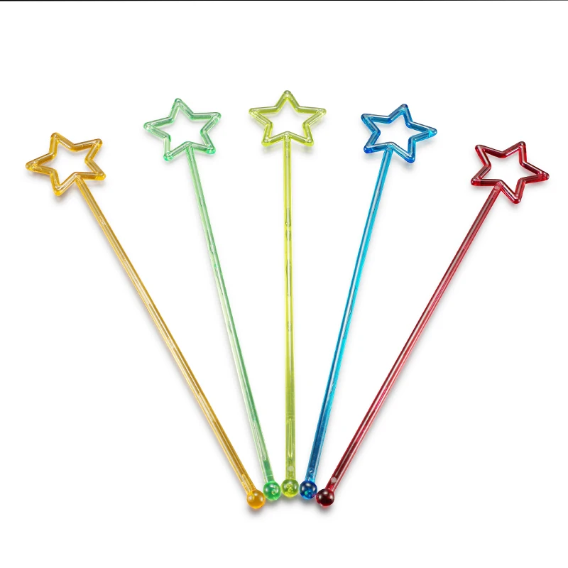 Bar Barware Tools Hollow Out Star Color Transparent PS Plastic Disposable Mixing Cocktail Picks Stirring Stick 30 PC 25cm cocktail skewers disposable skewers