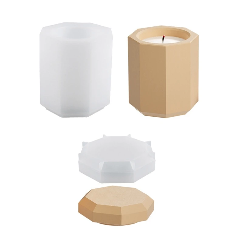 

DIY Octagonal Candle Cup Silicone Mold with Lid Desktop Ornament Flower Pot Jar Bottle Storage Box Epoxy Resin Casting Mould