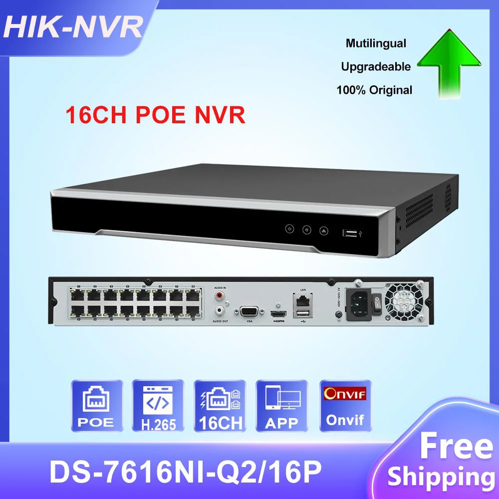 

HIK 16CH 16 PoE 4K NVR DS-7616NI-Q2/16P Surveillance Network Video Recorder with HDDs H.265+ smart playback for ip Cameras