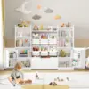 Toy Storage Organizer,5-in-1 Kids Bookshelf with Movable Drawer and Book Shelves Behind The Doors,Toy Organizer Playroom Storage 6