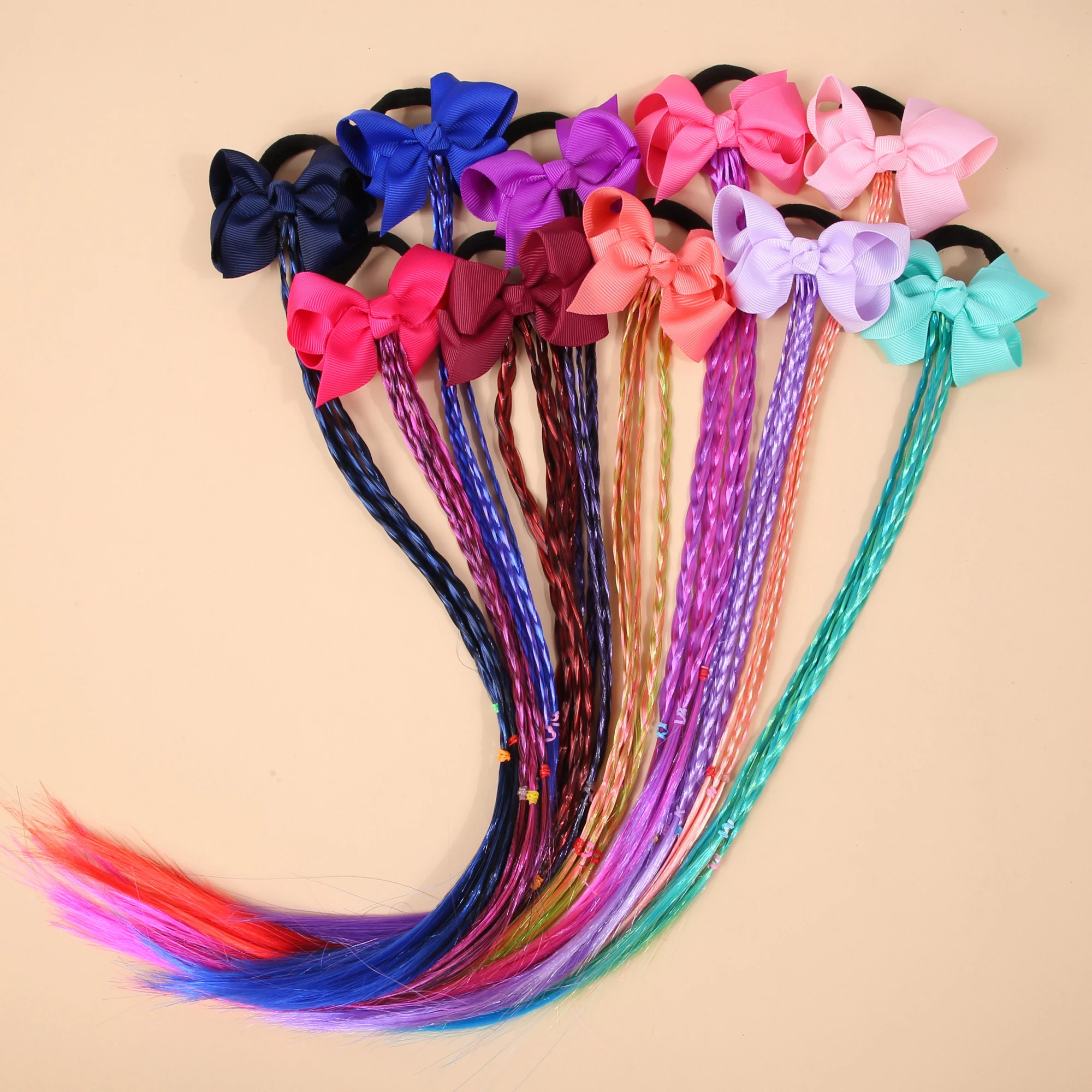 5/10 stücke Mädchen Haar Bögen Bunte Perücken Bogen Haar Krawatten Prinzessin Haar Ornament Stirnbänder Haar Bands Kinder Kinder Haar zubehör – Detail 5