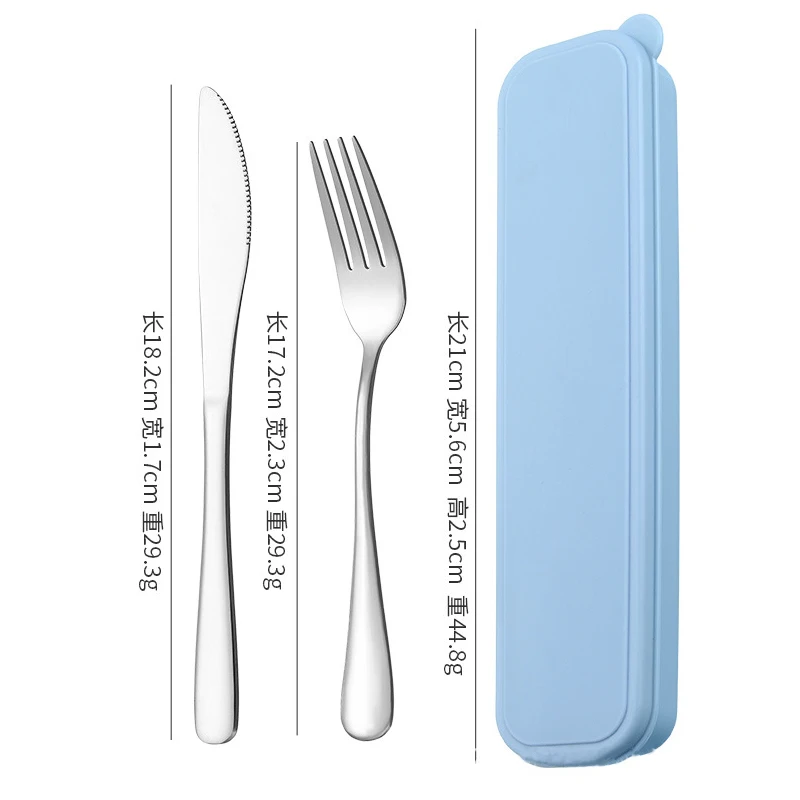 סט כלי אוכל נייד מפלדת אל-חלד עם קופסת אחסון, מזלג, כף, סכין, סט כלי שולחן לנסיעות, סט כלי אוכל למחנאות