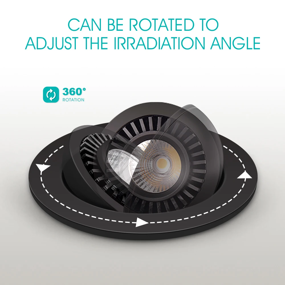 360 Rotate LED Downlight 85V-265V Dimmable COB Spot Light Led 5W 7W 12W 15W Recessed In LED Ceiling Lights Indoor Lighting
