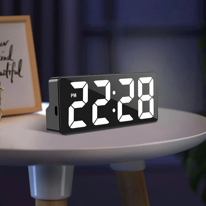 Digital Clock LED Alarm Clock Bedroom Electronic Desktop With Temperature Display Adjustable Brightness 12/24 Hours