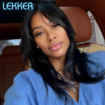 Lekker Short Wavy 13x1 T Part Lace Front 100% Human Hair Wigs For Women Brazilian Remy Hair Body Wave Middle Part Lace Glueless