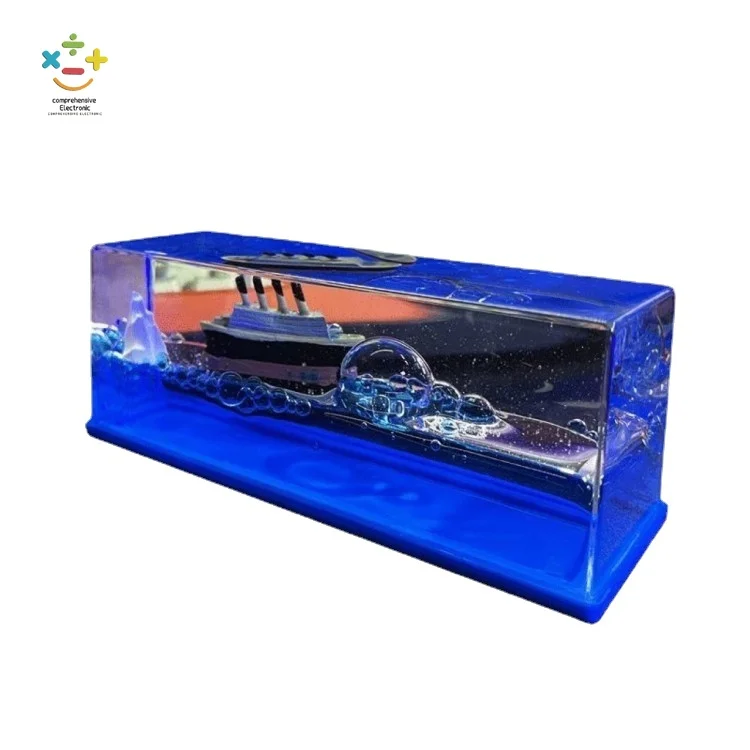 

Color Box Pack Cruise Ship Fluid Drift Bottle Desktop Birthday Gift Home Office Ornament Blue Sea Boat Floating Ship Accessories