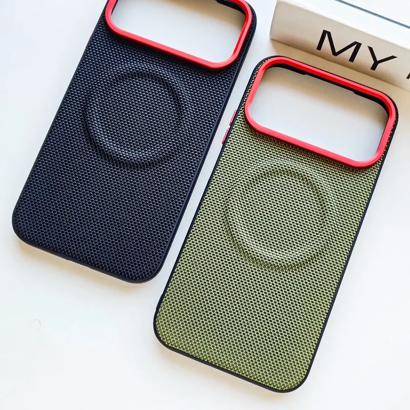 Luxury Nylon Textured Leather Shockproof Case with MagSafe Wireless Charging Compatibility