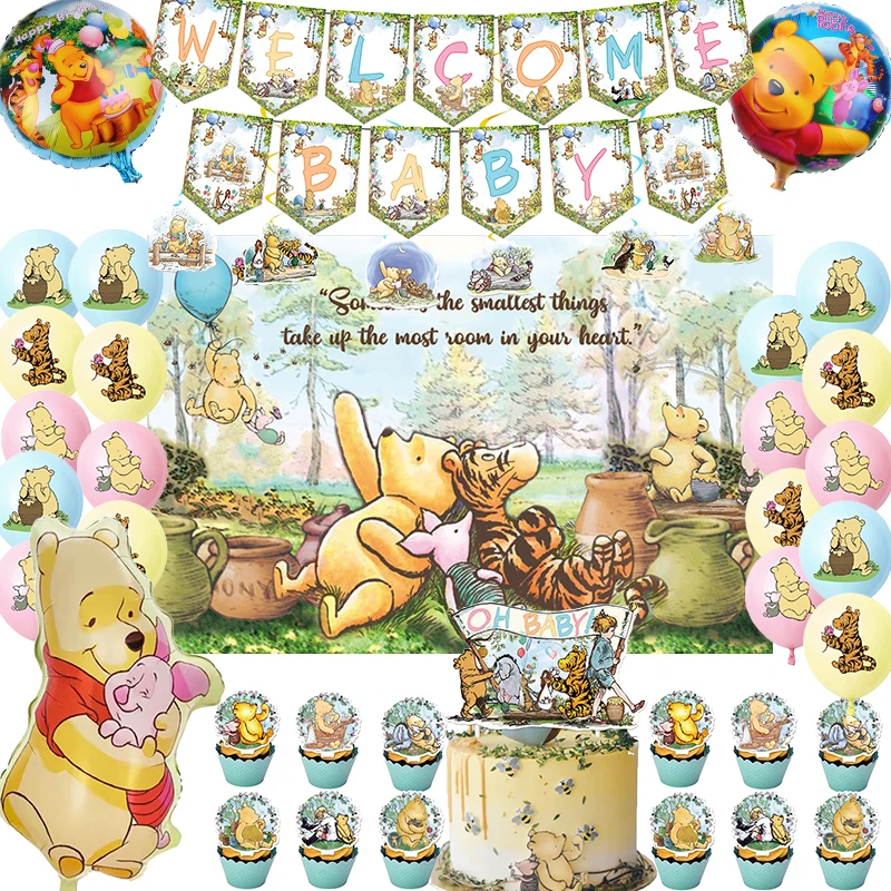 

Winnie The Pooh Birthday Party Decoration Balloon Banner Backdrop Cake Topper Party Supplies Baby Shower