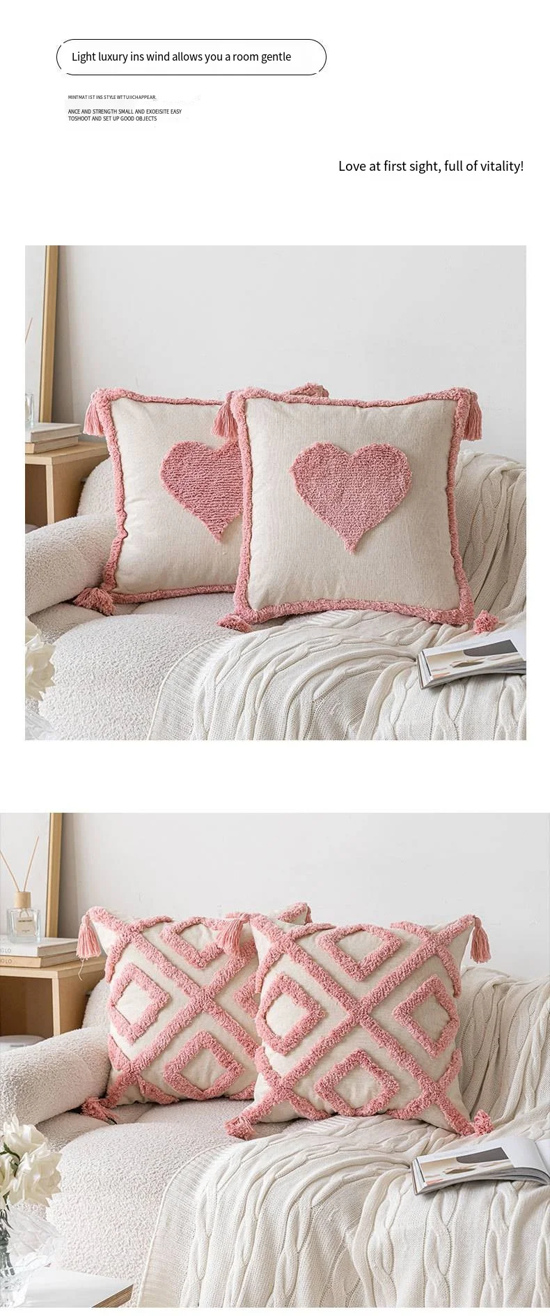 Description Picture 5 of itemins style pink tufted sofa throw pillow New home small fresh love detachable pillow pillow