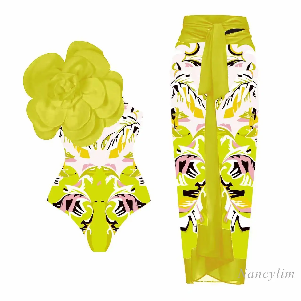 

2024 One-Piece Swimsuit Women's 3D Big Flower Decorative Printed Sjumpsuit Women's Vacation Seaside Outfit Fashion