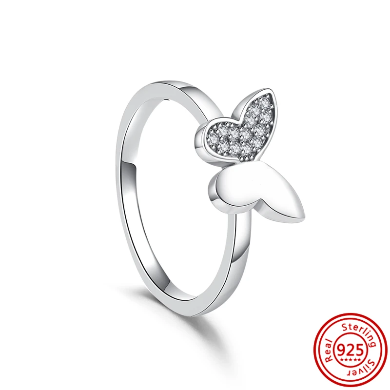 New 925 Sterling Silver Original Ring Pavé Clear Zircon Feather Flower Crown Heart Sparkling Lucky Wedding Rings Pantaro Jewelry 4