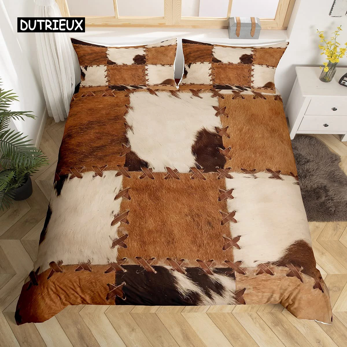 

Cowhide Duvet Cover Set King Size Patchwork Cow Fur Print Farm Animal Bedding Set Microfiber Western Farmhouse Style Quilt Cover