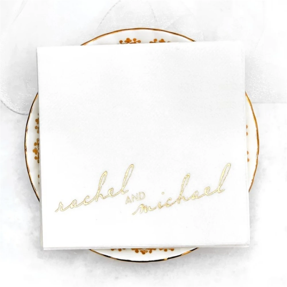 

50pcs Personalized Names Cocktail Napkin - Vintage Modern Script Napkin- Foil Stamped, Wedding, Engagement, Anniversary Party