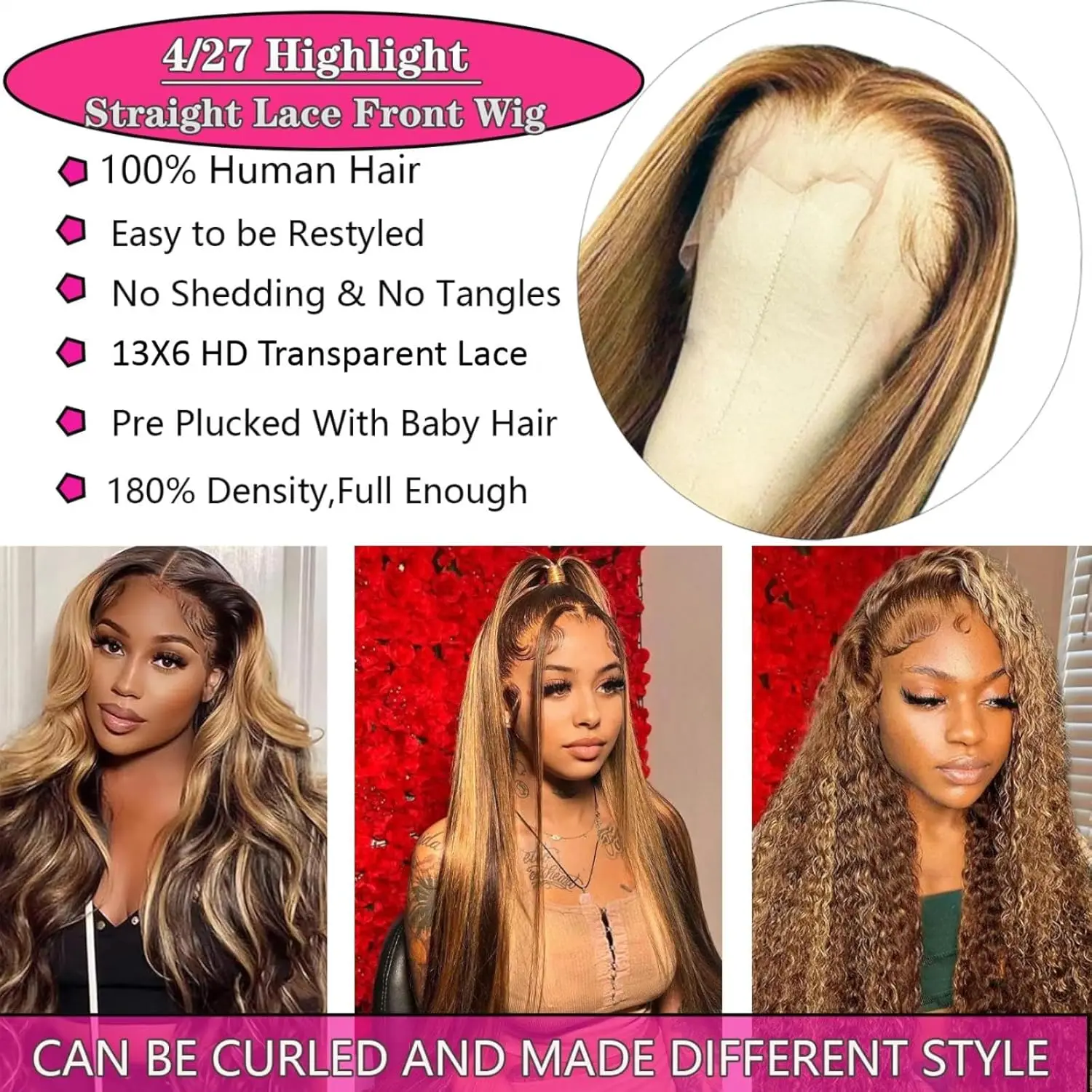 30 Inch Highlight Ombre Lace Front Wig Human Hair 13x4 Honey Blonde Straight Lace Front Wigs Human Hair Pre Plucked 200% Density