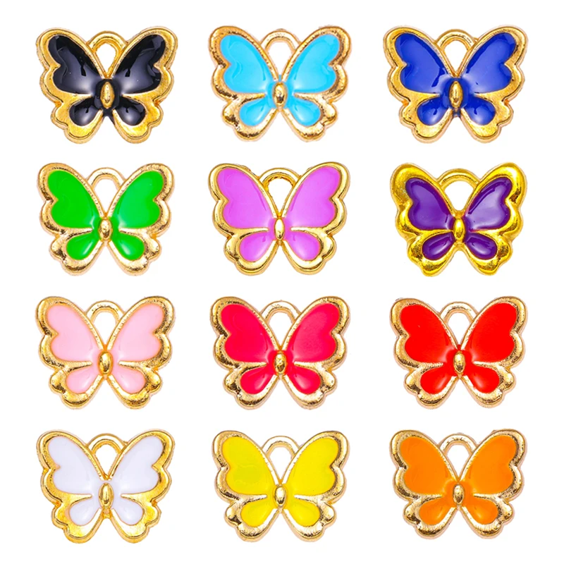 

20pcs 11*13mm Colorful Butterfly Enamel Pendants Earrings Wholesale Bracelet Vintage Charms For Jewelry Making DIY Accessories