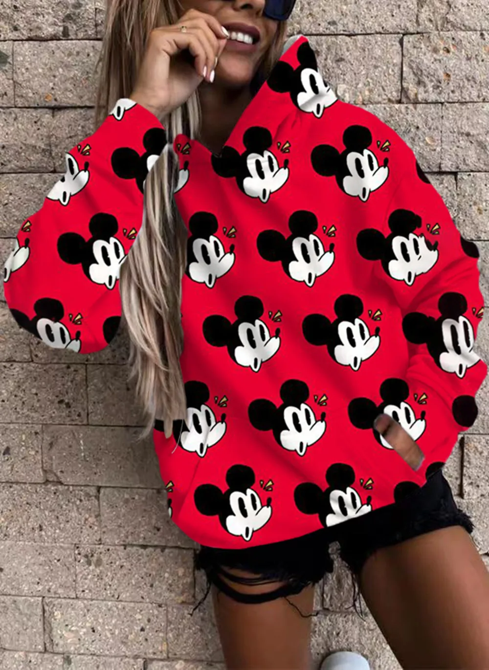 Sudadera con capucha de Disney para mujer, sudadera informal con estampado  de Mickey, manga larga con bolsillo, tendencia urbana, Otoño e Invierno -  AliExpress