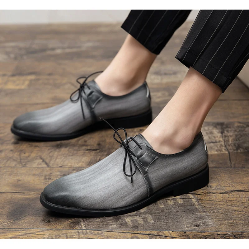 Fashion men's leather mixed-color dress shoes pink autumn plus-size 48 causal male shoe