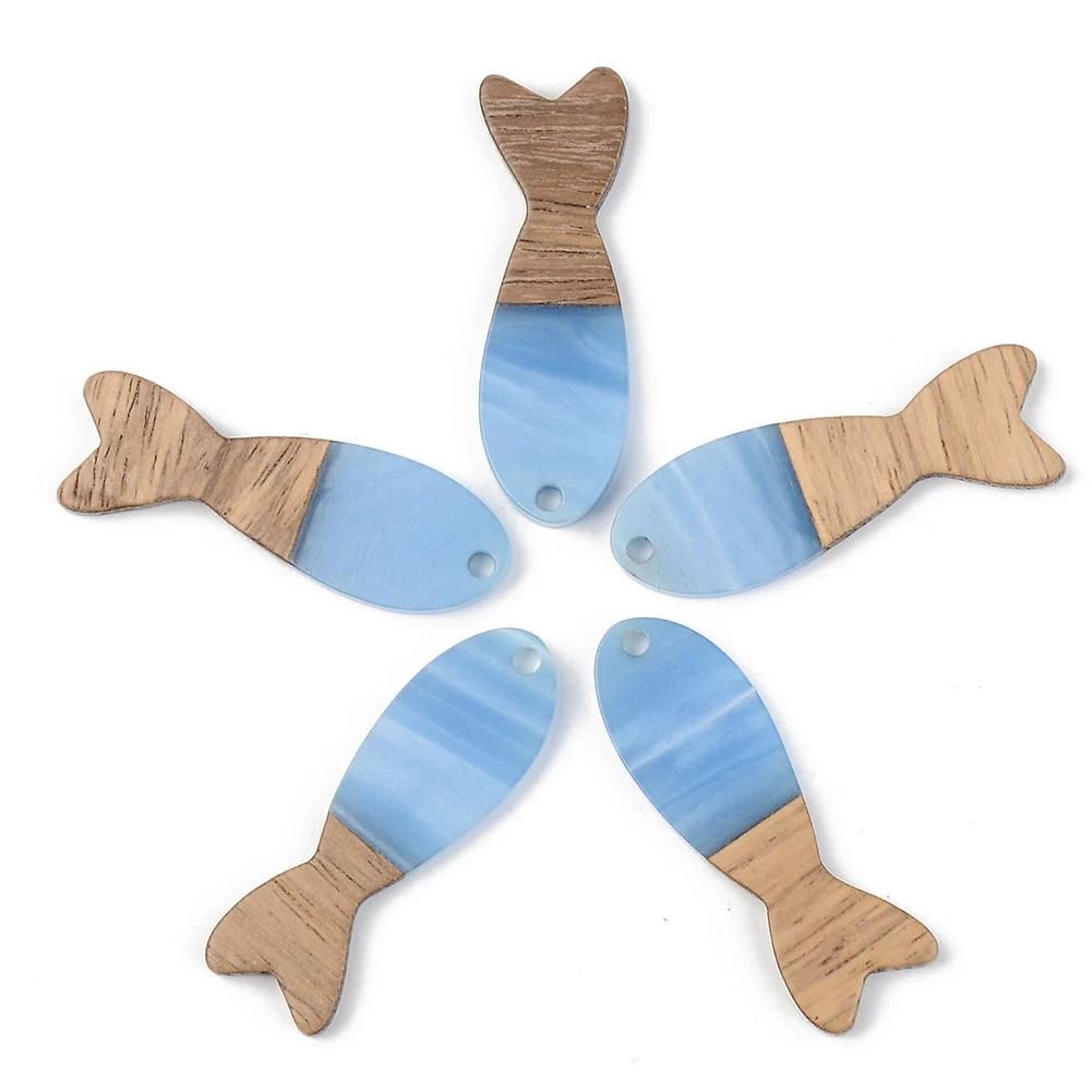 50Pcs Natural Wood Resin Fish Shape Pendants Animal Charms For Necklace Bracelet Earring Dangle DIY Jewelry Making Accessories