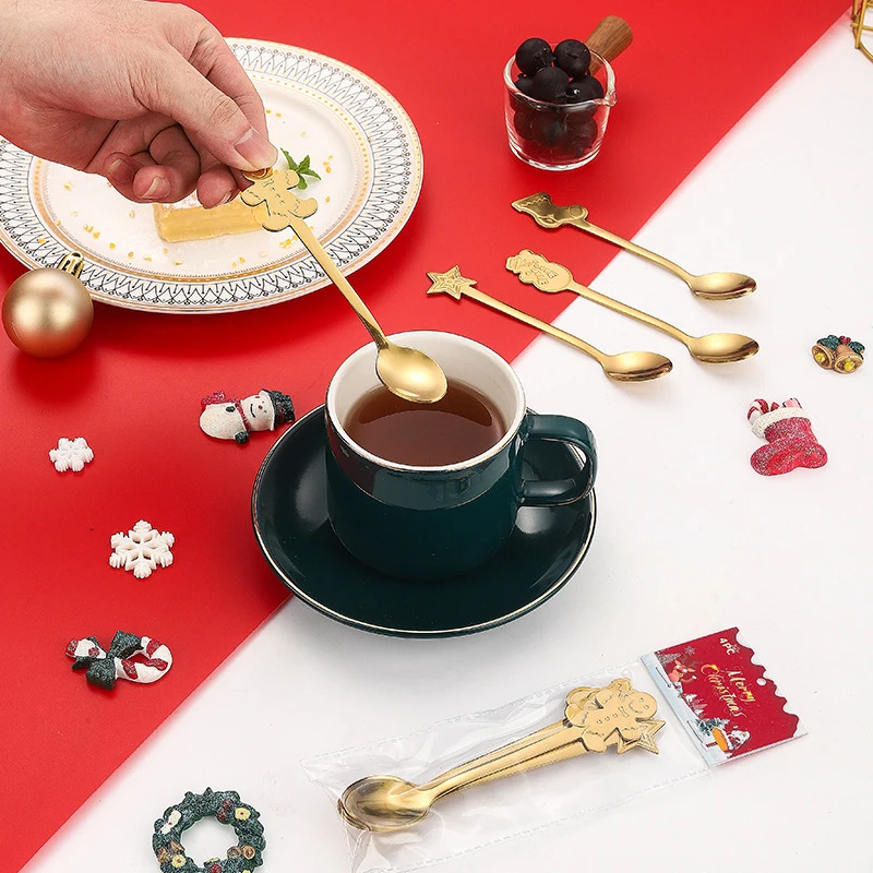 

HOT! 4Pcs Christmas Spoon Set Stainless Steel Snowman Coffee Dessert Spoon Home Christmas Gifts Decoration