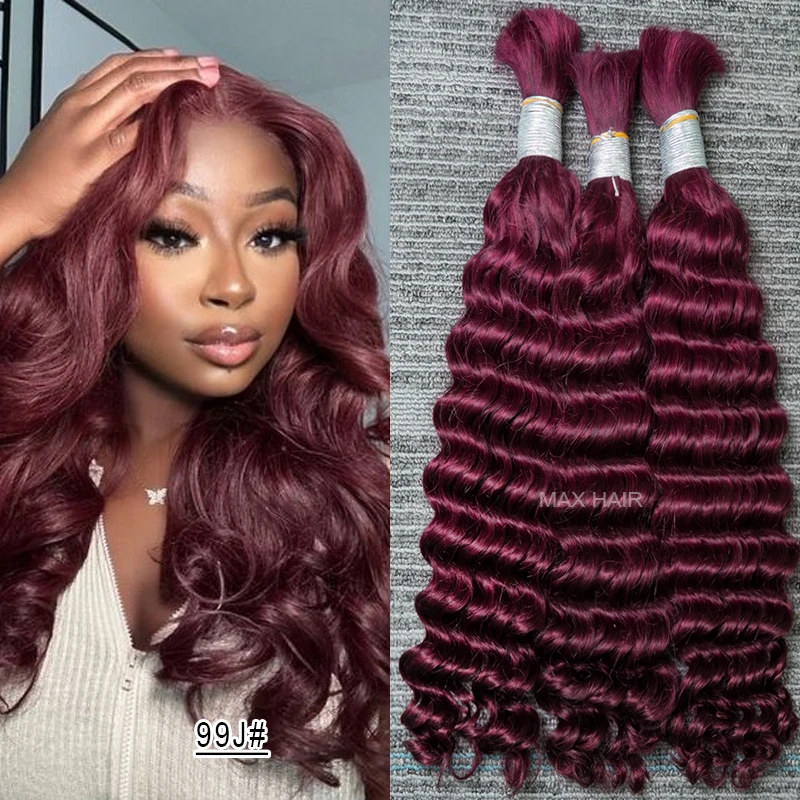 99J Human Hair Bulk No Weft 10A Pre-Colored Deep Wave Remy Bulk Human Hair 18 To 30 Inch Bulk Hair Extension Crochet Braids