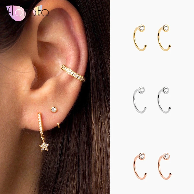 Women Stud Earrings 925 Sterling Silver C Type Mini