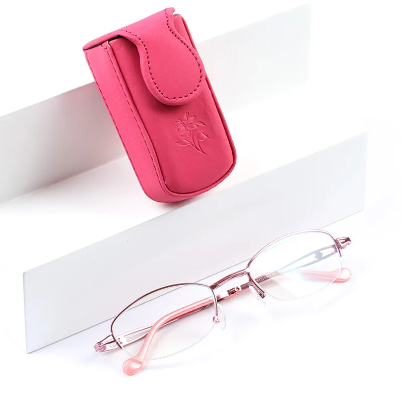 Portable Pink Folding Reading Glasses Women Eye Protection Eyeglass With Case Anti blue Presbyopic Glasses Gift For Old 3