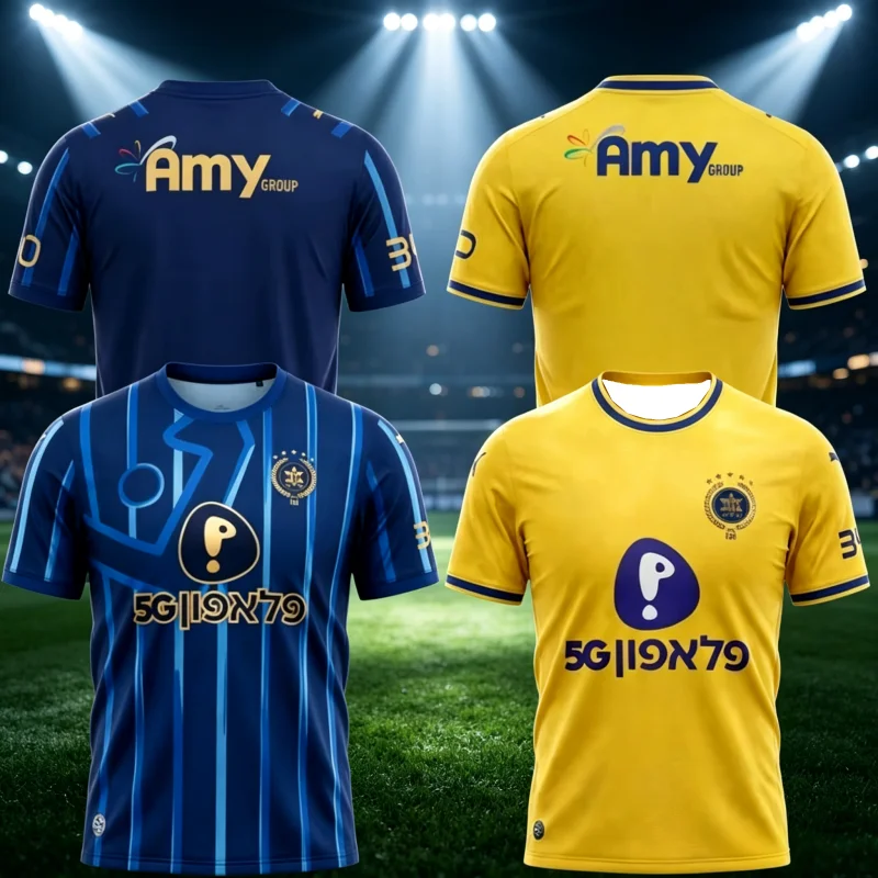 2026-27 Sommer 3D-Druck Unisex Maccabi Tel Aviv Heimtrikot Sport Schnelltrocknend Atmungsaktives T-Shirt Freizeit Familien-Kinder-T-Shirts