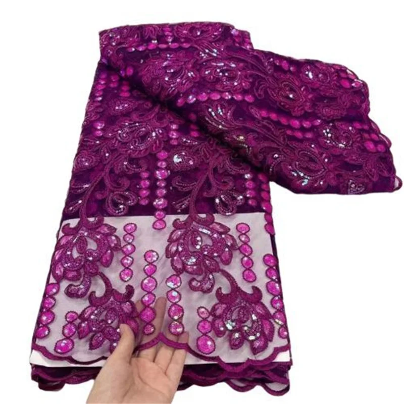 

African Lace Fabric 2022 High Quality French Mesh Lace Fabric Sequins Nigerian Lace Fabrics For Wedding J99-7