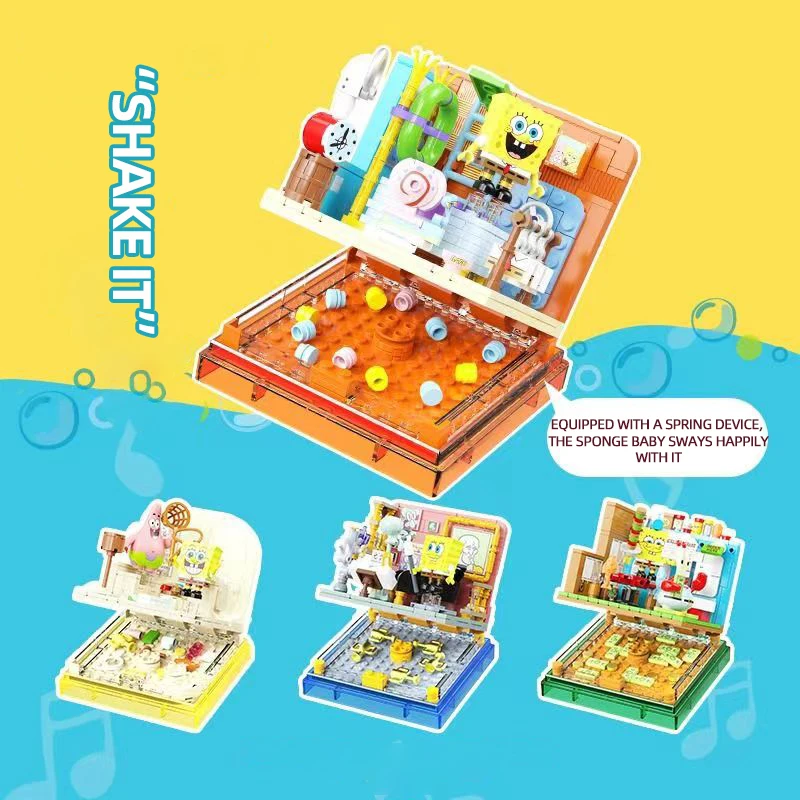 Spongebob Building Blocks Patrick Star Krusty Krab Squidward Tentacles Room Model Bricks Set Desktop Ornaments Kids Toys Gifts 3