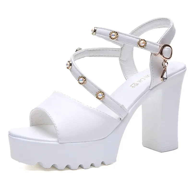 Female Ankle Strap Slingbacks Women's Sandals Summer Open Toe Buckle Rhinestones Chunky Heels Sandals women slingback sandals,women high heels shoes