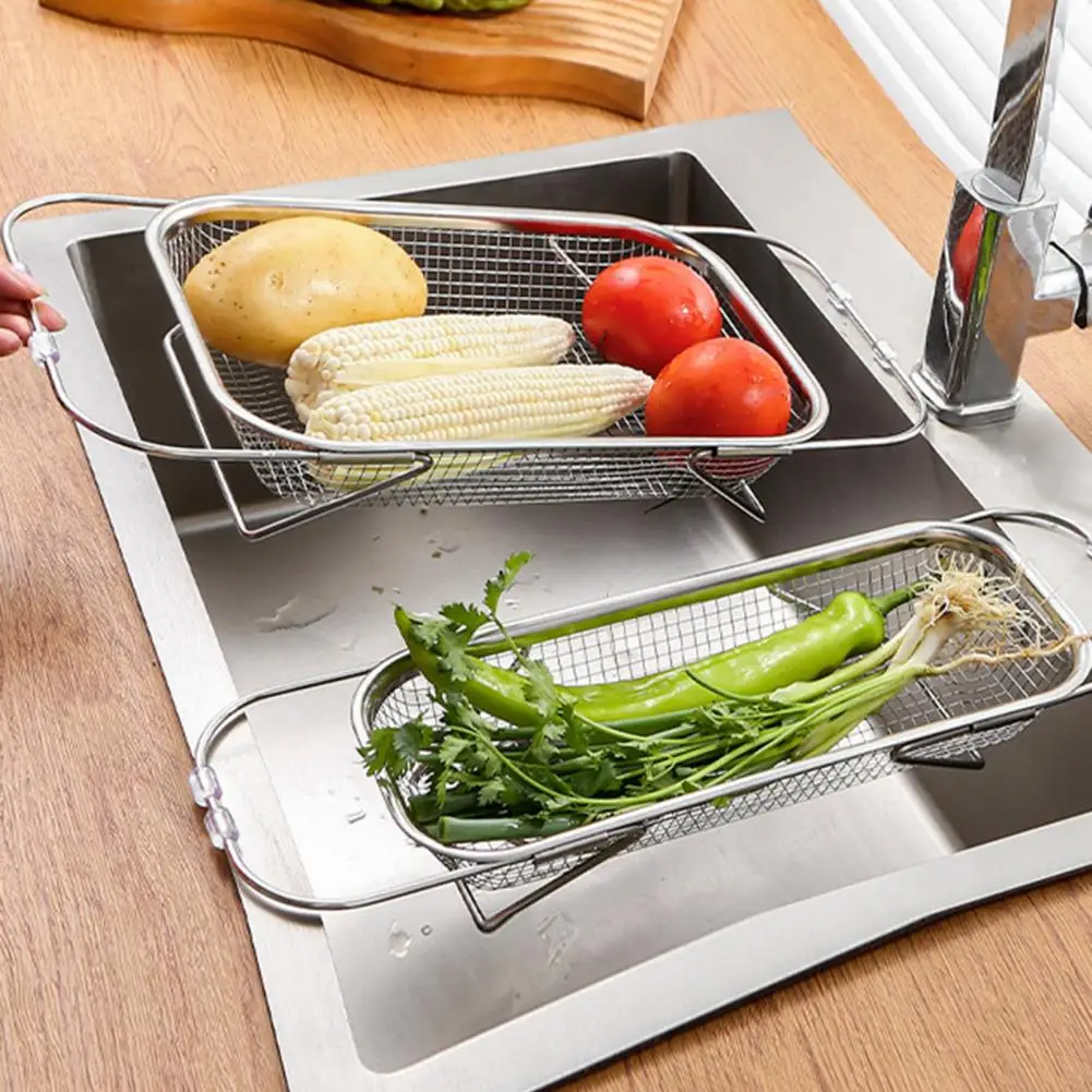 

Kitchen Sink Drainer Basket Stainless Steel Expandable Sink Colander Strainer Basket for Vegetables Fruits Pasta Dishes