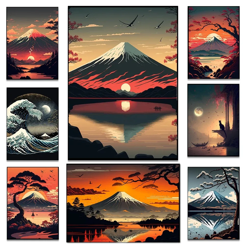 Snow Mountain Natural Landscape Canvas Painting Mountain Lake Sunset Wall Art Poster E Stampa Picture Modern Home Decoration