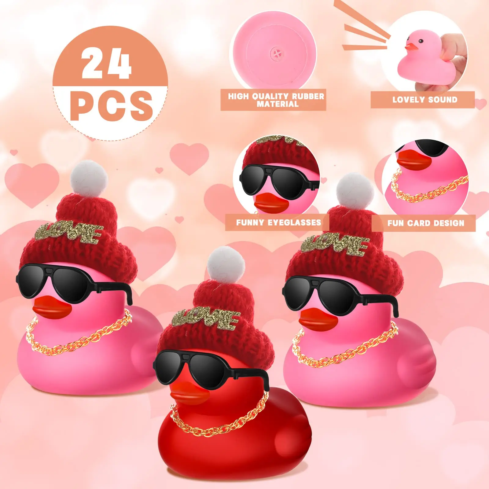 24 /72Pcs Valentine's Day Mini Rubber Duck , Valentine Rubber Duck in Bulk Bath Toys for Kids Valentines Classroom Gift Exchange 5