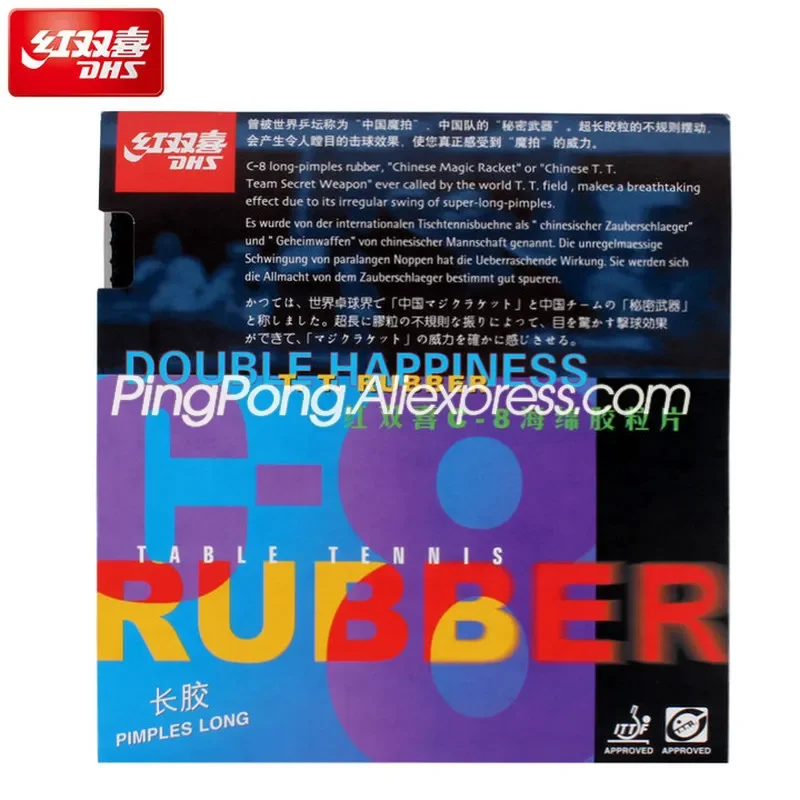 Table Tennis Rubber DHS C8 C-8 Pips-long DHS Table Tennis Rubber LONG PIPS Original Ping Pong Topsheet OX Sponge