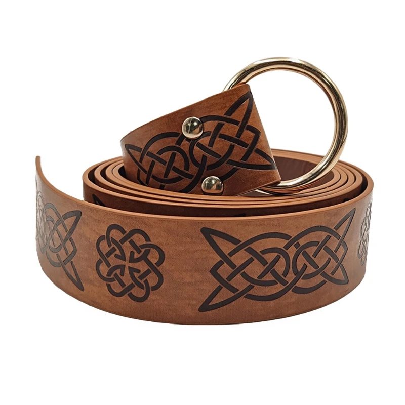 

Medieval Embossed Viking Vegvisir PU Leather O Ring Belt Retro Renaissance Knight Buckles Belt Leather Waistband for Men