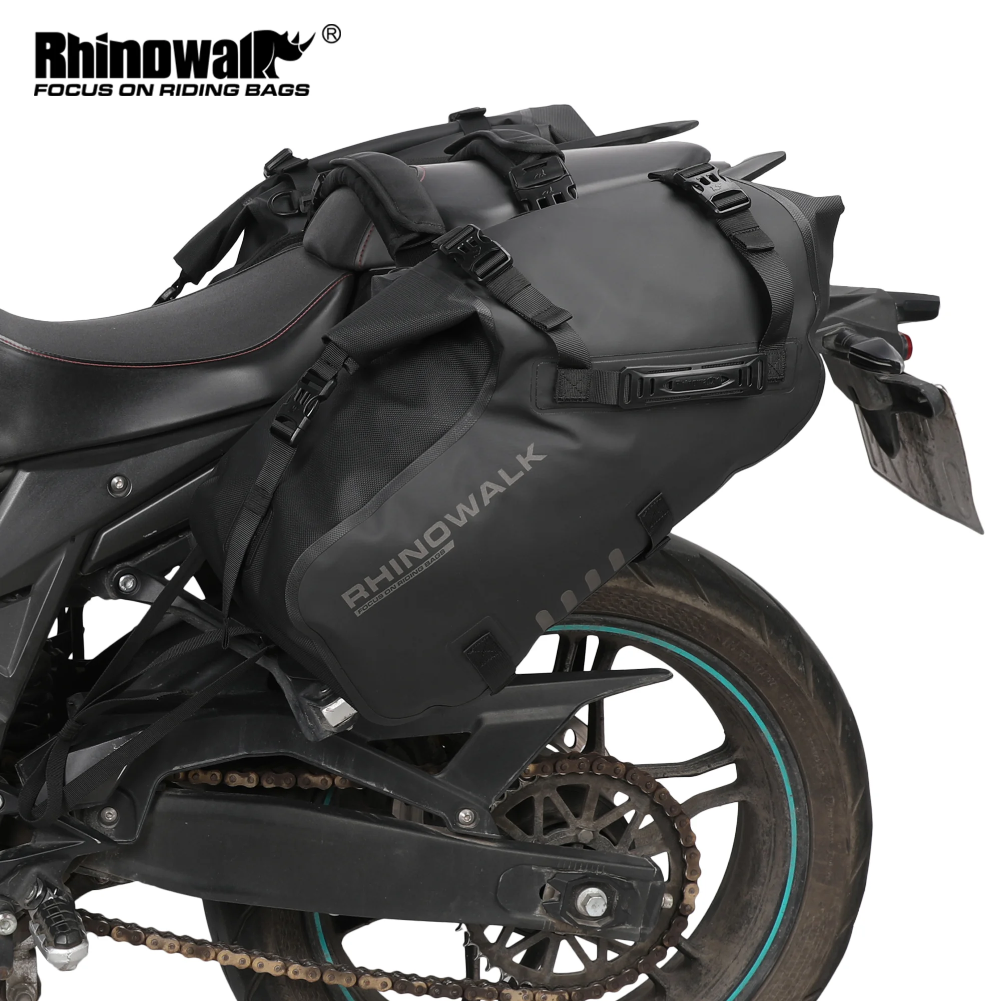 Rhinowalk Motorcycle Bag 28L Waterproof Saddle Tail Bag 2Pcs Universal Fit Motors Riding Travel