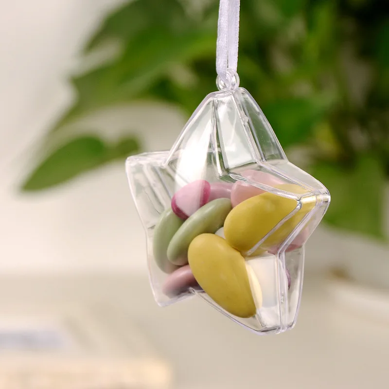 10 Set DIY Fillable Star Shape Ball Clear Plastic Ornamens Balls Christmas Tree Pendant Bauble Party Decor Transparent Candy Box