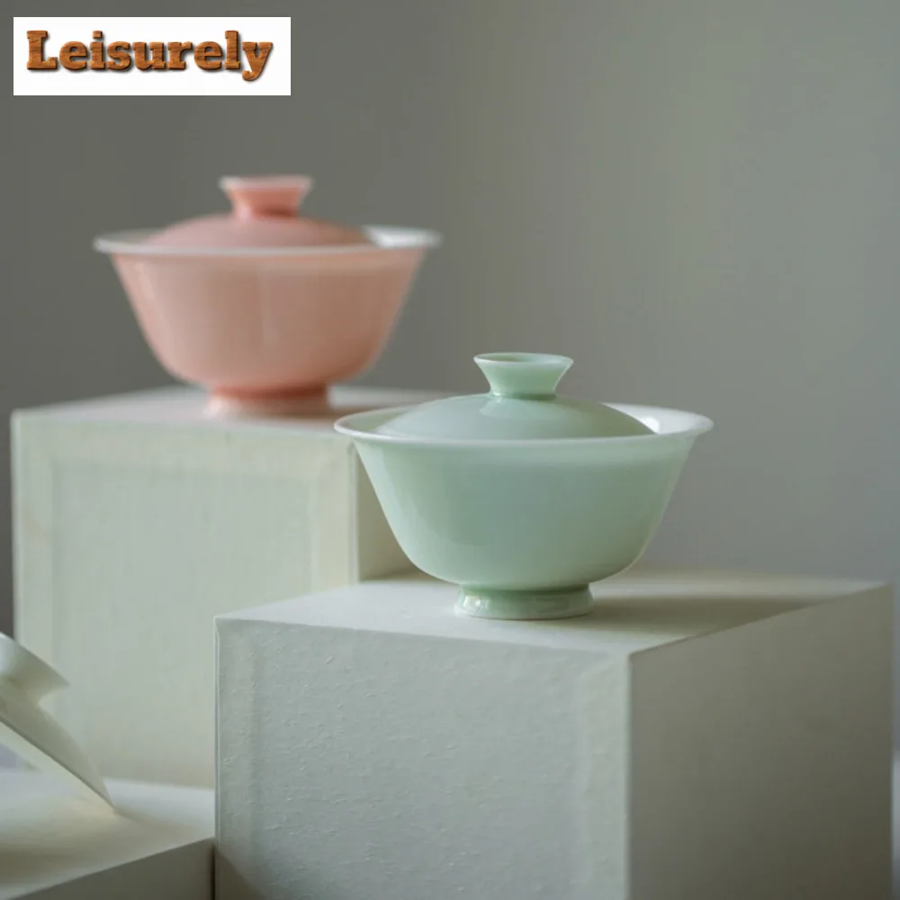 100ml White Porcelain Bamboo Shadow Gaiwan Boutique Solid Color Thin Tire Tea Tureen Tea Maker Cover Bowl for Ornaments