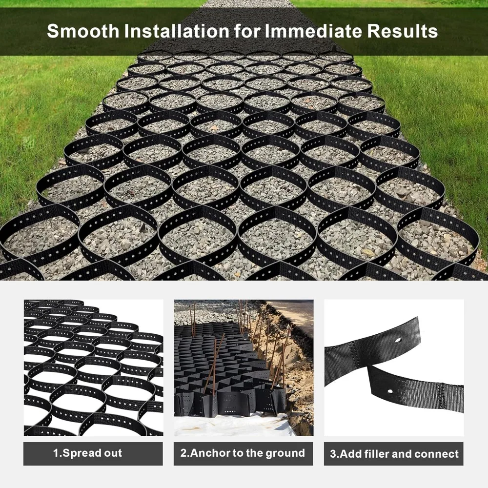 9 x 17 FT Geo Gravel Grid 2 Inch Thick Ground with 1885 LBS Per Sq Strength,Permeable Stabilization Grid for Slope & Grass