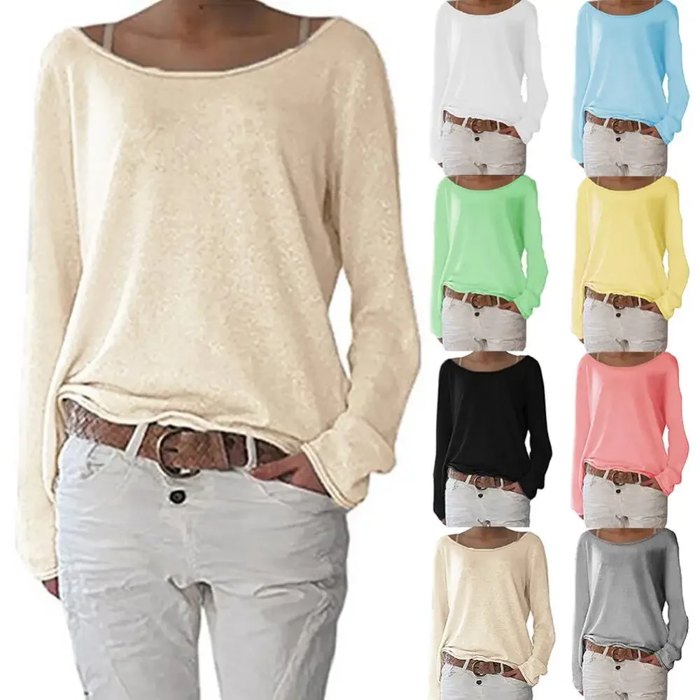 

woman tshirts Solid Color Casual Round Neck Long Sleeve Women Knitted T-shirt Bottoming Top camisetas женские футболки mujer