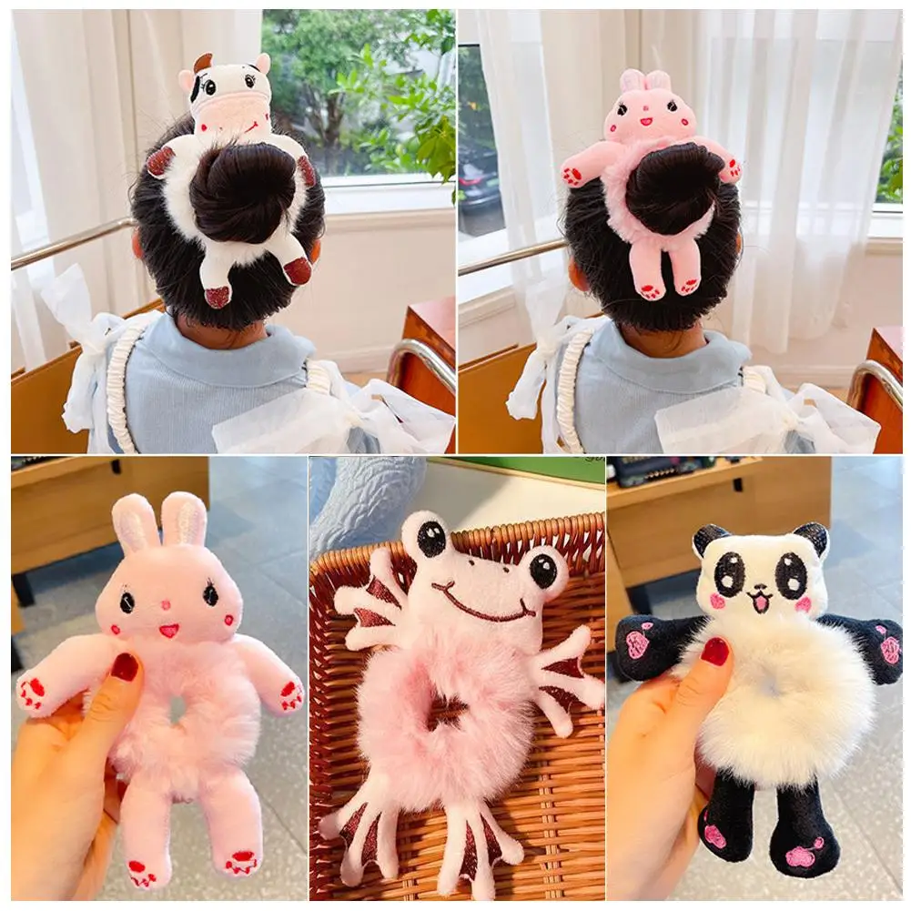 Donne Ragazze Cute Cartoon Hair Scrunchies Panda Cat Hair Rabbit Coda Di Cavallo Sweet Ties 02023 Peluche Accessori Elastici Per Capelli Ban T7Z0