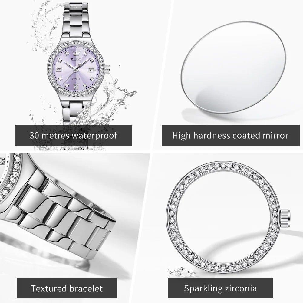 OLEVS 5628 Woman Watch Rhombus Mirror Fashion Quartz Watch For Women Diamond Scale Waterproof Date Ladies Wristwatch Steel Strap