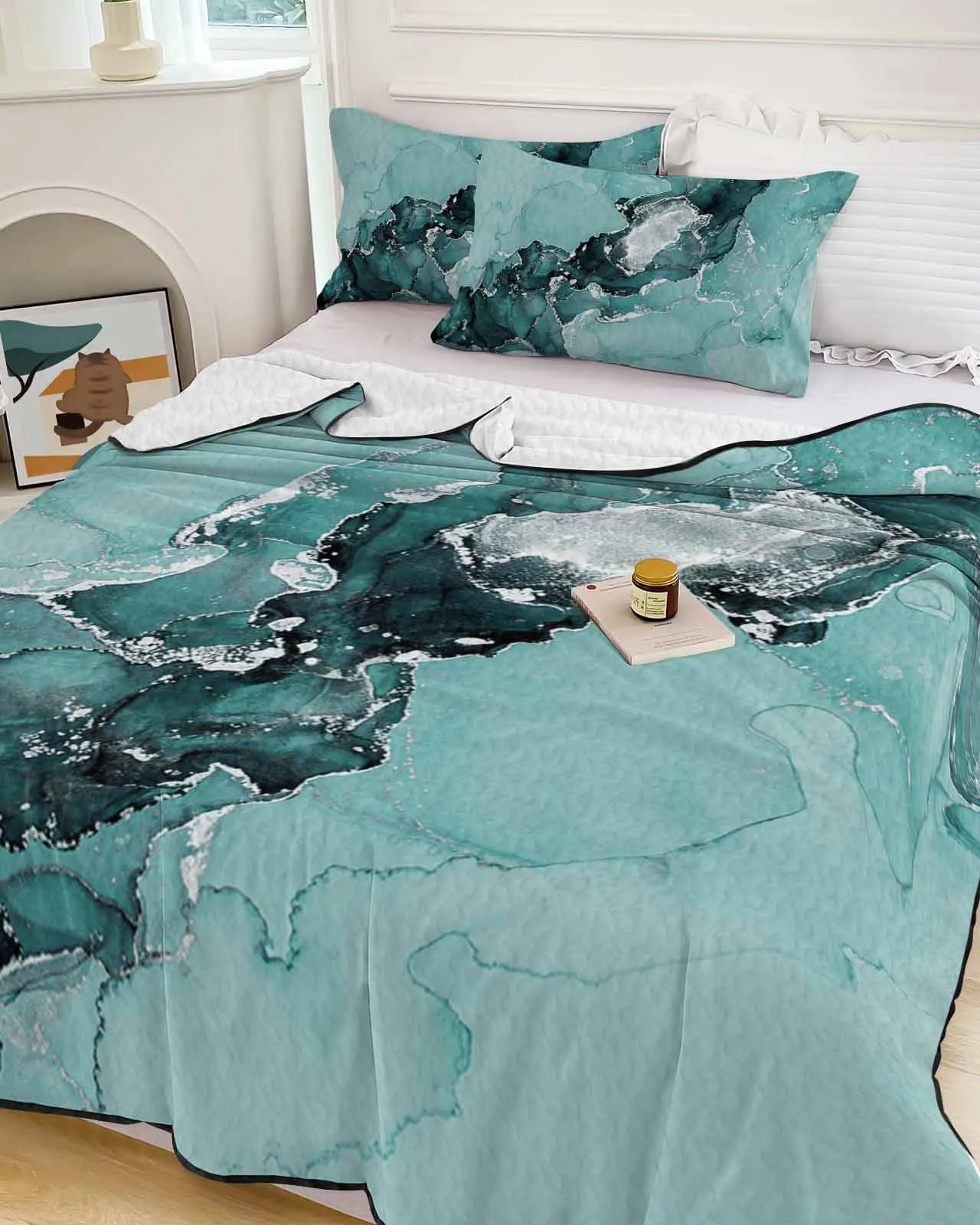 

Marble Texture Ink Chinese Style Cooling Blankets Air Condition Comforter Lightweight Summer Quilt for Bed Soft Thin Quilt