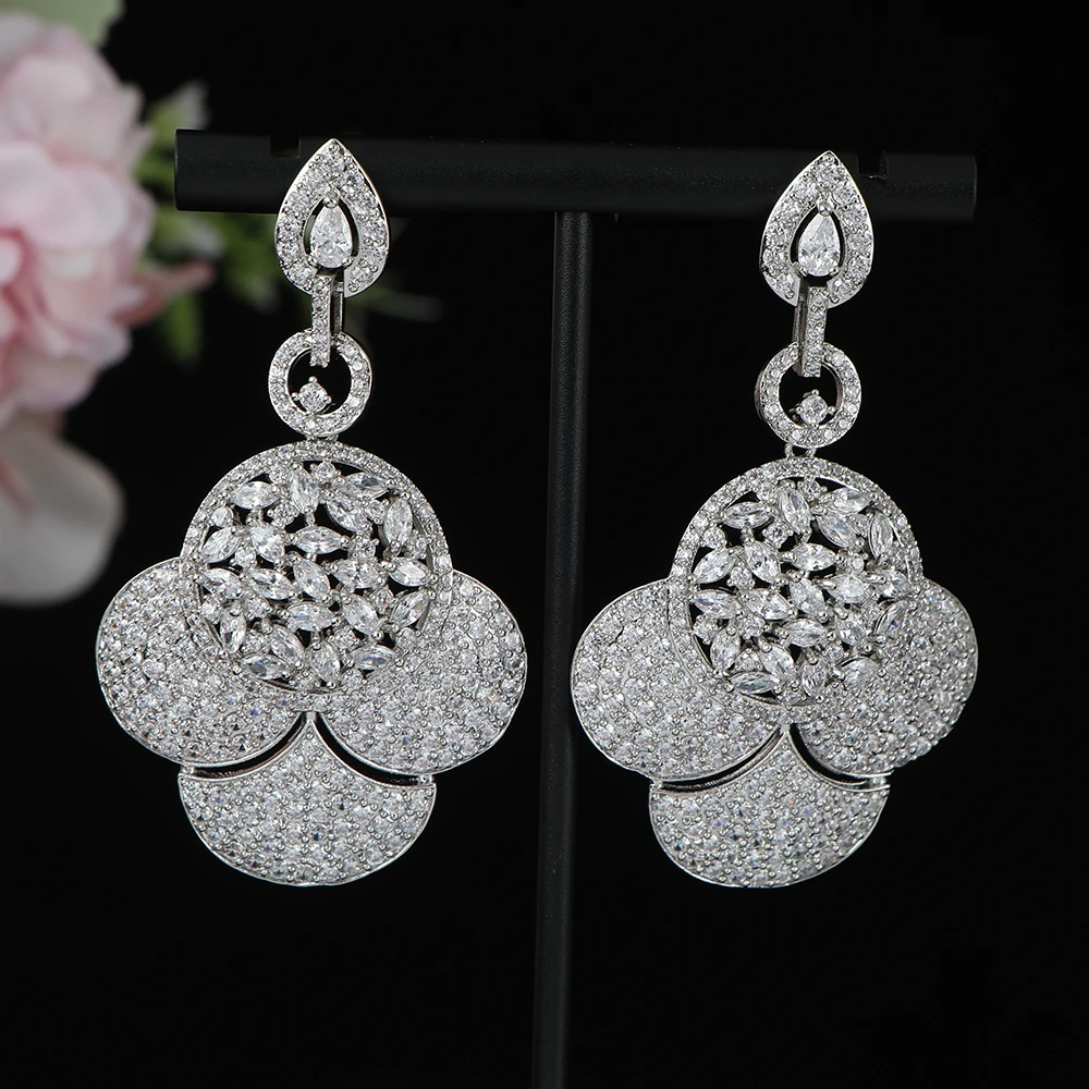 

Luxury Trendy Plant Waterdrop Leaves Round Earrings For Women Wedding Cubic Zirconia CZ DUBAI Bridal Earring Jewelry A0228