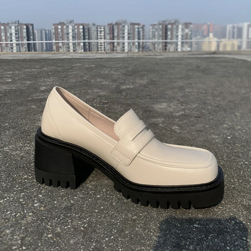 Zapatos de plataforma para mujer, mocasines de básico alta de cuero de vaca, Creepers de tacón grueso de 6 CM, zapatos individuales sin cordones| - AliExpress