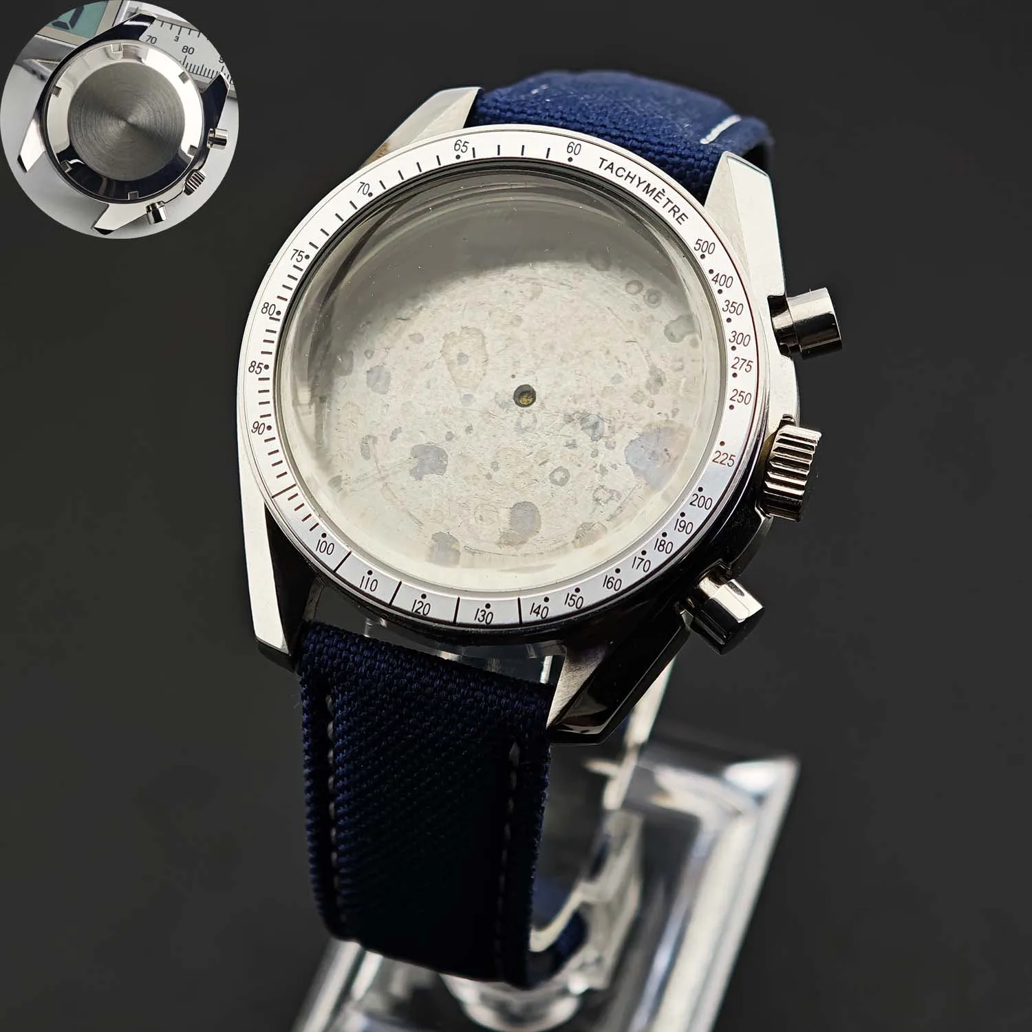 Men's 39.7mm Stainless Steel Watch Case with Moon Back Cover