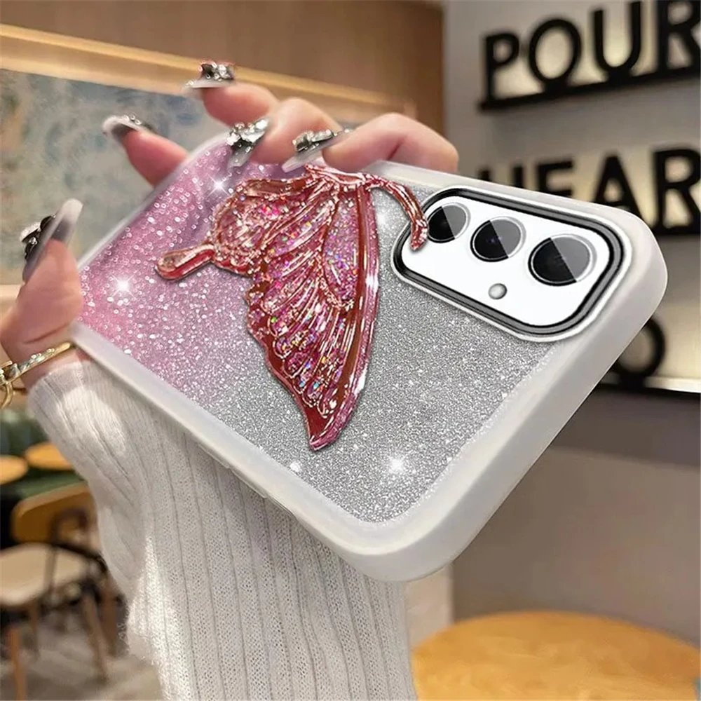 Quicksand Butterfly Glitter Stand Silicone Phone Case