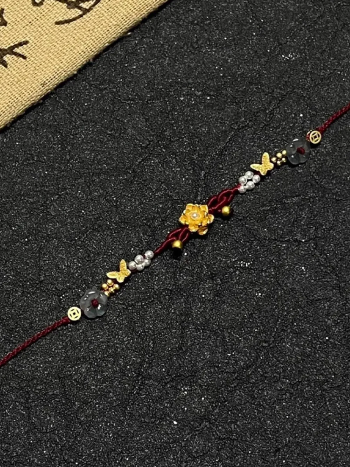 S925 Sterling Silver Wine Red Lotus Woven Hand Rope Smart Butterfly Bracelet Girls 2024 New Girlfriends Hand Jewelry