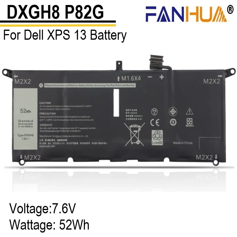 Batteria Per Laptop Dxgh8 Per Dell Xps 13 9380 9370 7390 Per Dell Inspiron 7390 2-In-1 7490 G8Vcf H754V 0 H754V P82G 7.6V 52Wh
