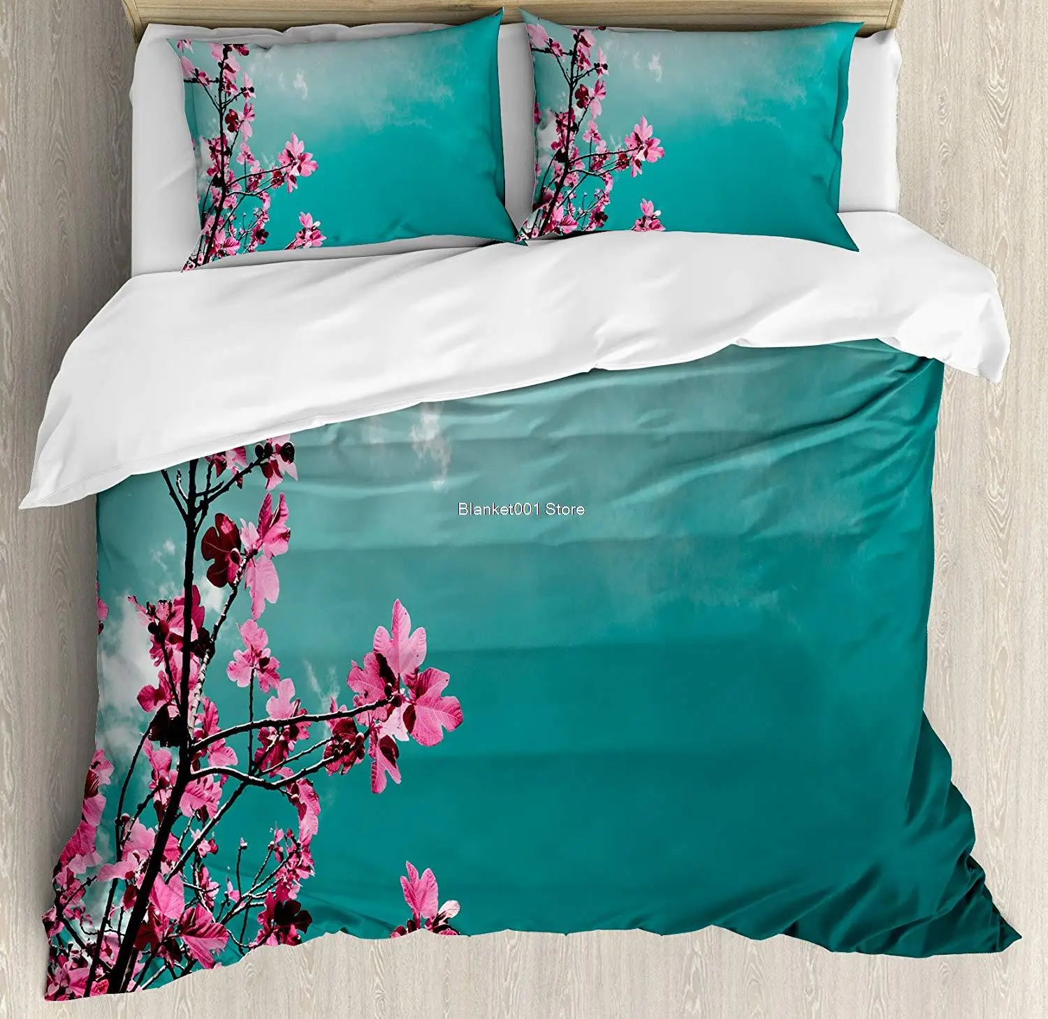 

Floral Duvet Cover Set Fig Tree Florets with Sunny Sky Exotic Summer Spring Plants Scenic Nature View Decorative 3 Piece Bedding